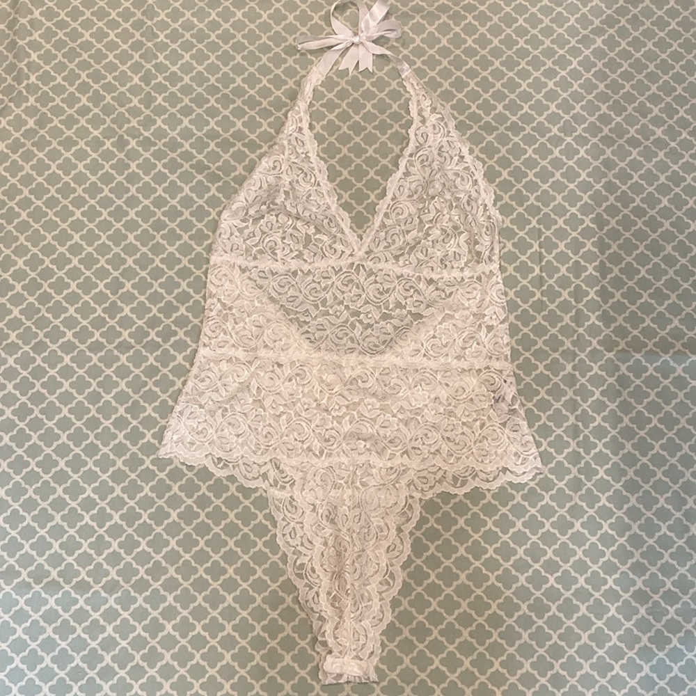 Oh La La Cheri White Lace Halter Teddy One Size Queen Plus